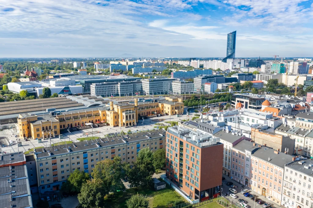 Aerial panorama of central Wrocław