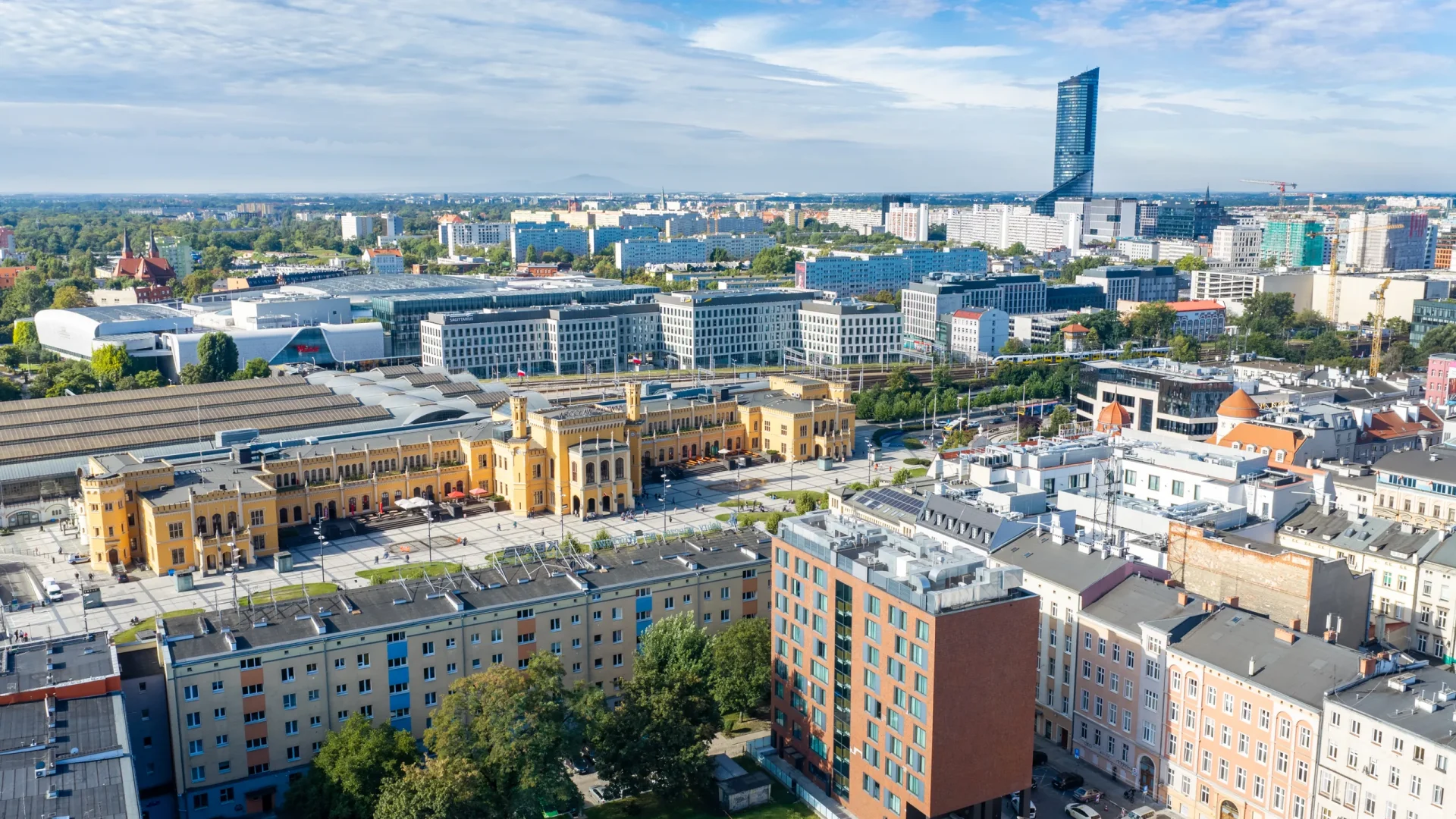 Aerial panorama of central Wrocław